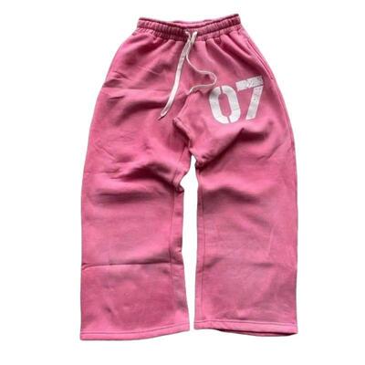 European American Letter Print Pink Sweatpants Elastic