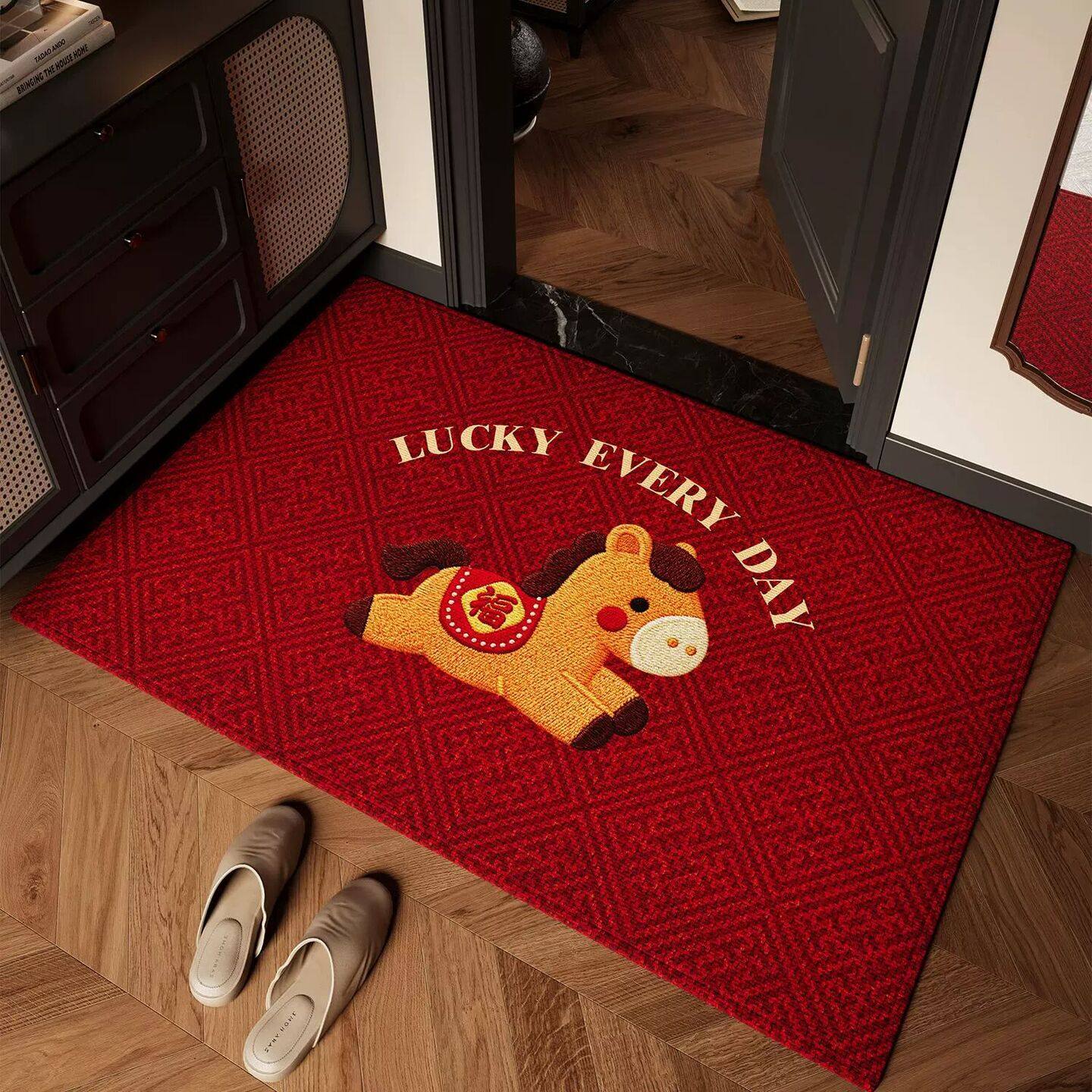 马年红色入户门地垫仿刺绣2025新款卡通进门脚垫防滑除尘玄关地毯,居家布艺,入户地垫,淘宝优惠券,粉丝福利购,淘宝优惠卷