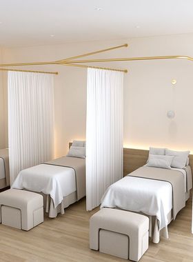 铁艺U型L型E型F型美容院养生馆理疗床美容床隔断帘窗帘杆布帘围帘