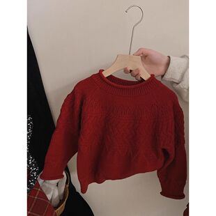 女童拜年服套装新款韩版宝宝喜庆可爱针织毛衣格子百褶裙两件套