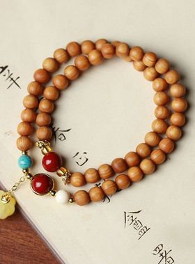 陈化料崖柏手串女文玩佛珠双圈手链创意木质念珠手饰檀木文艺饰品