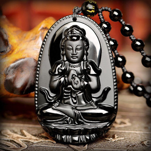 黑曜石本命佛吊坠十二生肖虚空藏普贤文殊菩萨本命年观音项链男女