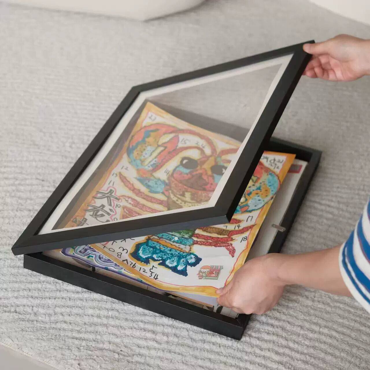 儿童画收纳画框磁吸翻盖存储A4A3画纸奖状幼儿园作品展示8K相框