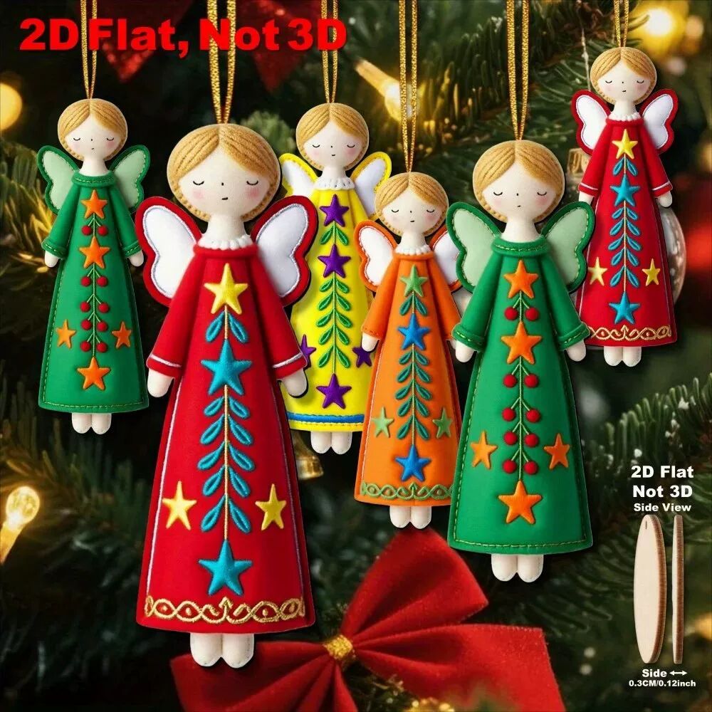 18pcs Colorful 11.94 Cm Artificial Wood Flat 2D Angel Decora