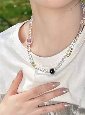 白水晶随型紫水晶多宝串珠项链女款2025新款