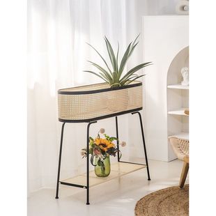 铁艺花架落地式北欧ins风室内客厅阳台藤编置物架竹编多肉花盆架