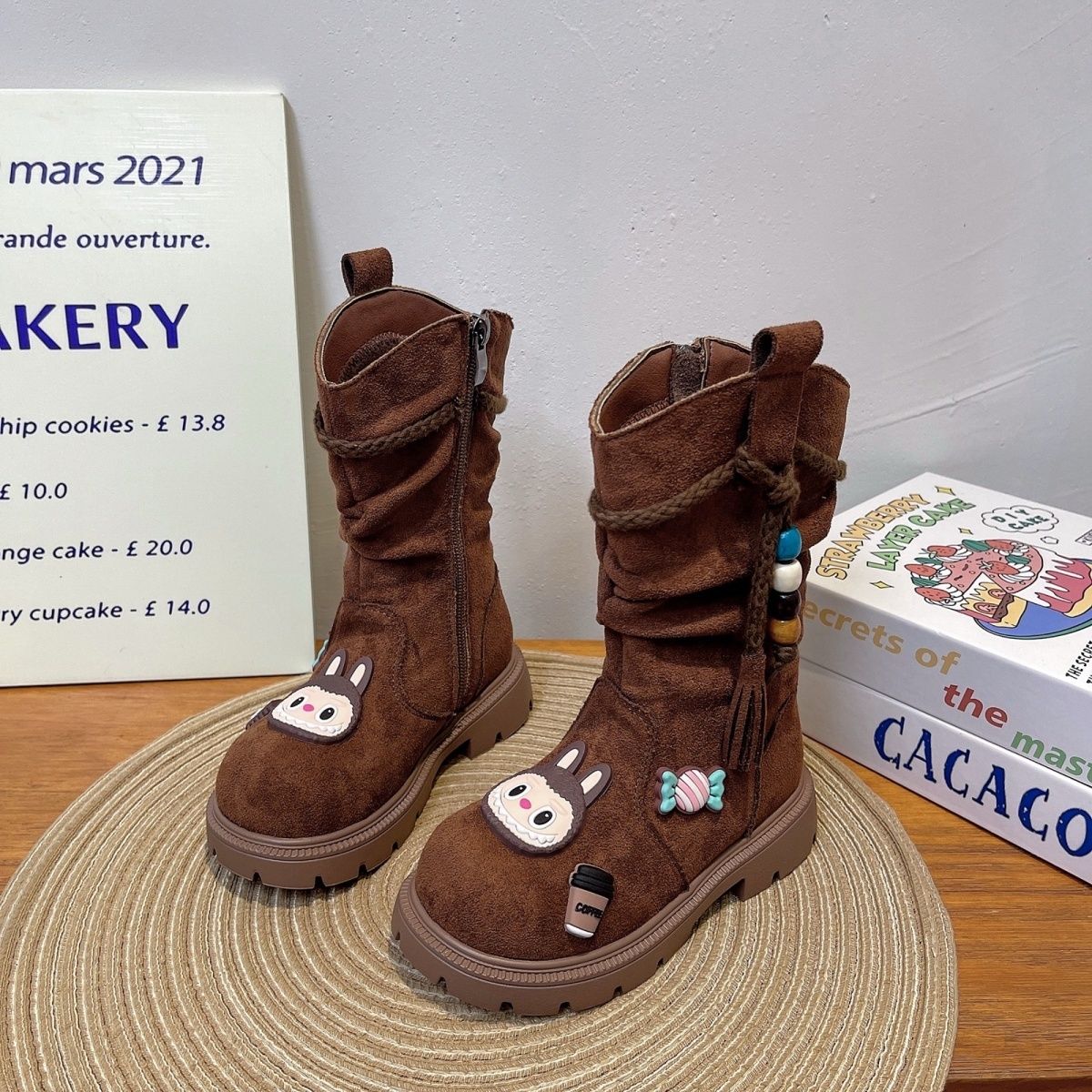 洋气女童加绒勃肯靴冬季新款儿童靴子马丁复古宝宝堆堆靴韩版拉布