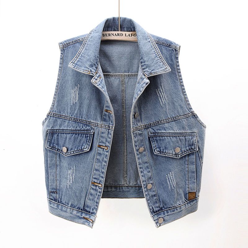 2025年新款春秋贴布牛仔马甲女短款宽松韩版网红背心马夹坎肩上衣