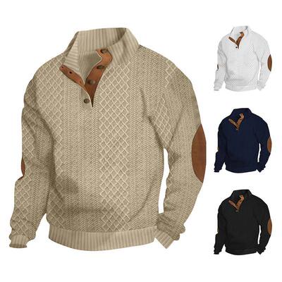 Men's Colorblock Patchwork Jacquard Button Front Sweatshirt