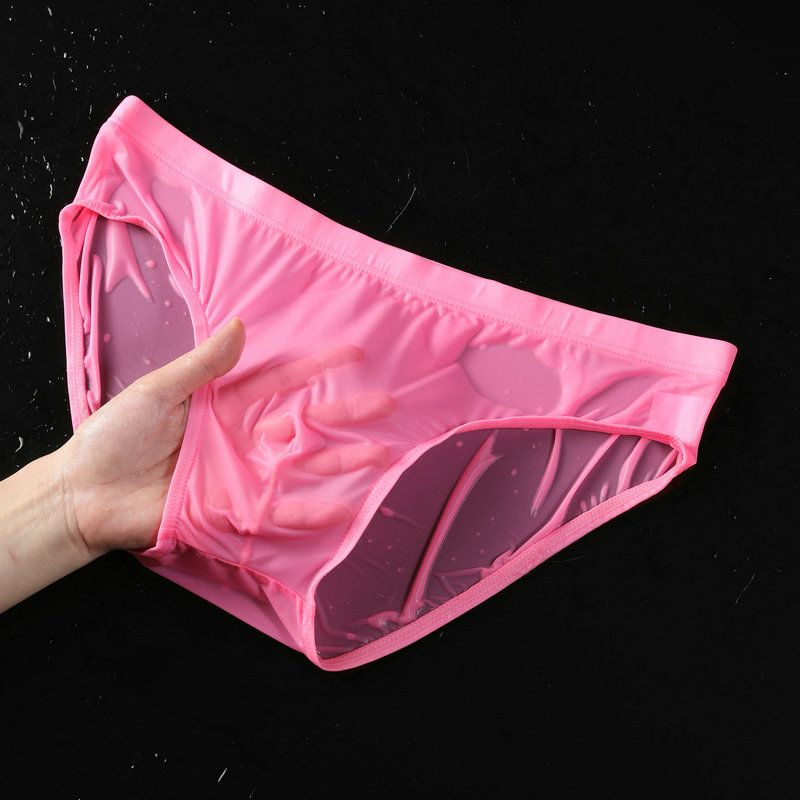 男装冰丝三角裤 性感 透明 薄款 短裤 高弹力 冰丝内裤男 加肥 红