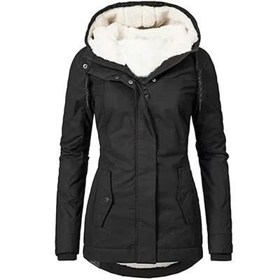 2025 Women's Hooded Splice Zipper Coats Loose Casual Parkas