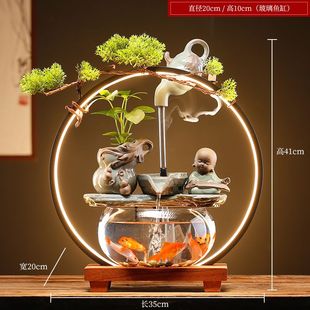 创意玻璃金鱼缸客厅桌面循环流水鱼缸摆件小型家用招财迷你养鱼盆