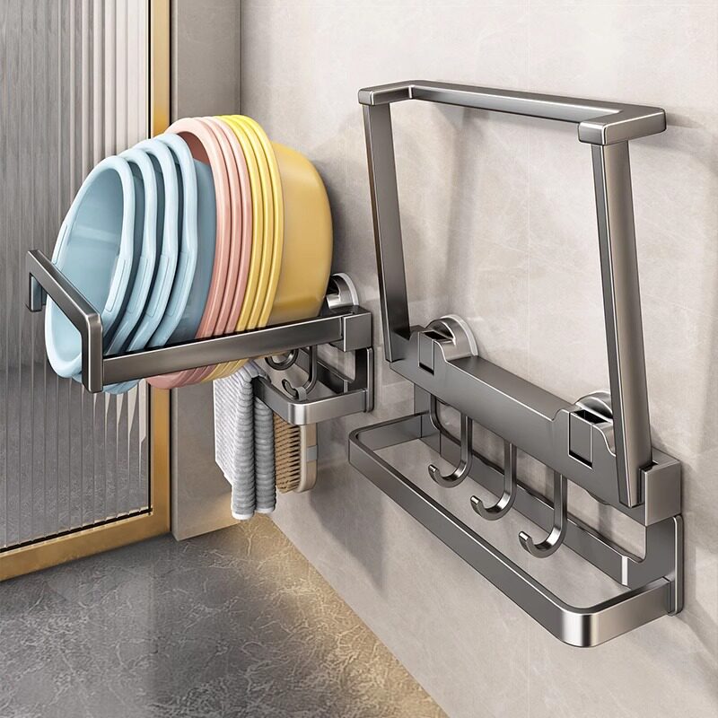 卫生间专用置物架吸盘新款收纳固定厨房衣服浴巾架壁挂式挂件篮架