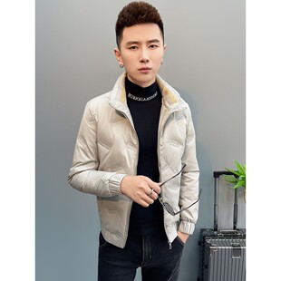 流行压花羽绒服男潮牌2025冬季男款轻薄保暖修身短款外穿羽绒外套