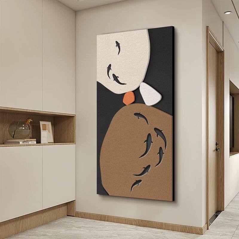 实物画立体九鱼图侘寂风大气2022新款入户玄关装饰画过道走廊挂画,家居饰品,现代装饰画,淘宝优惠券,粉丝福利购,淘宝优惠卷