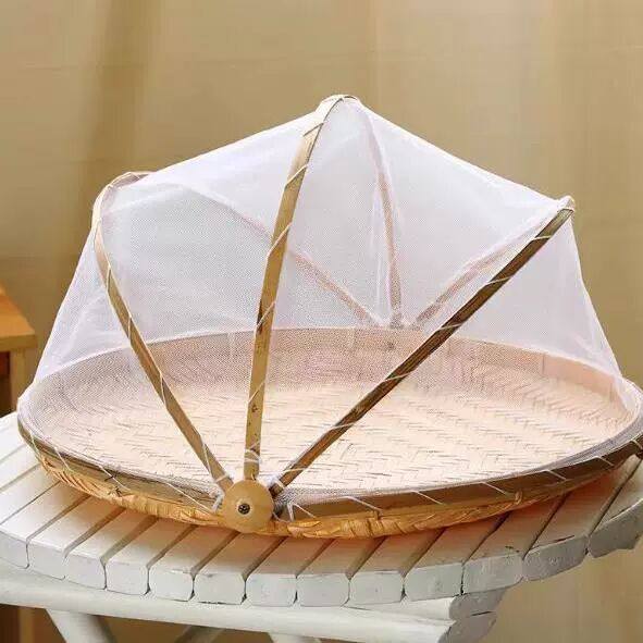 手工竹编制品家用防苍蝇防虫带网纱菜罩晾晒馒头筐桌罩水果篮簸箕