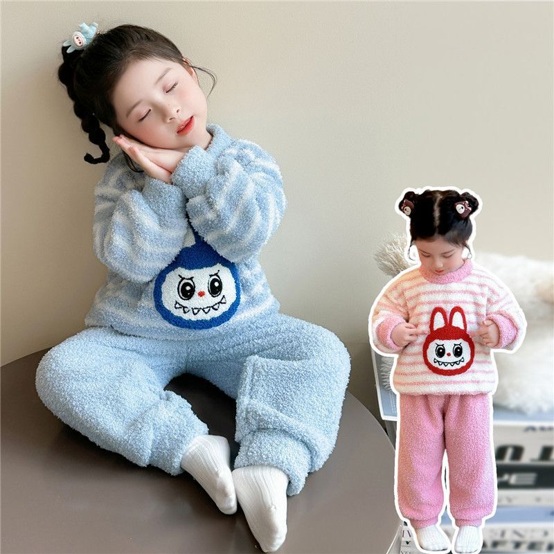 儿童睡衣秋冬季珊瑚绒加厚女宝宝可爱拉布布家居服2025新款套装