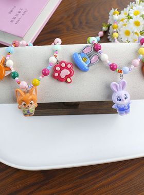 儿童卡通疯狂动物城玩偶项链多巴胺彩色串珠毛衣项链兔子警官饰品