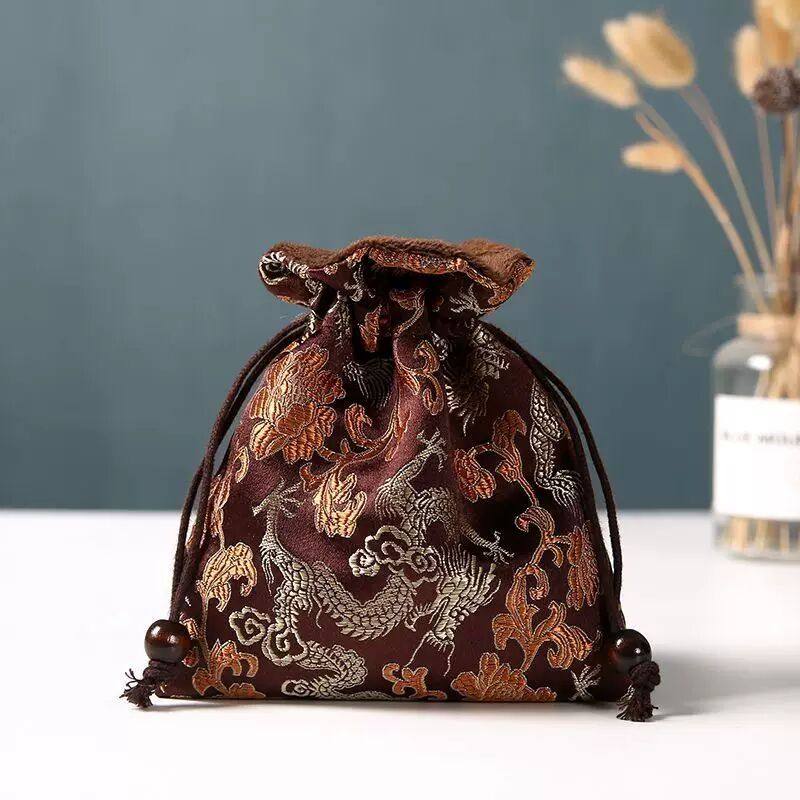 烟袋儿烟袋荷包古代荷包黄色锦囊袋刺绣锦束口收纳袋高档绒布文玩