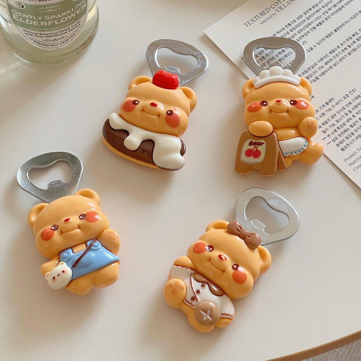 黄油小熊磁吸开瓶器ins可爱卡通冰箱贴趣味家用啤酒起子开盖神器