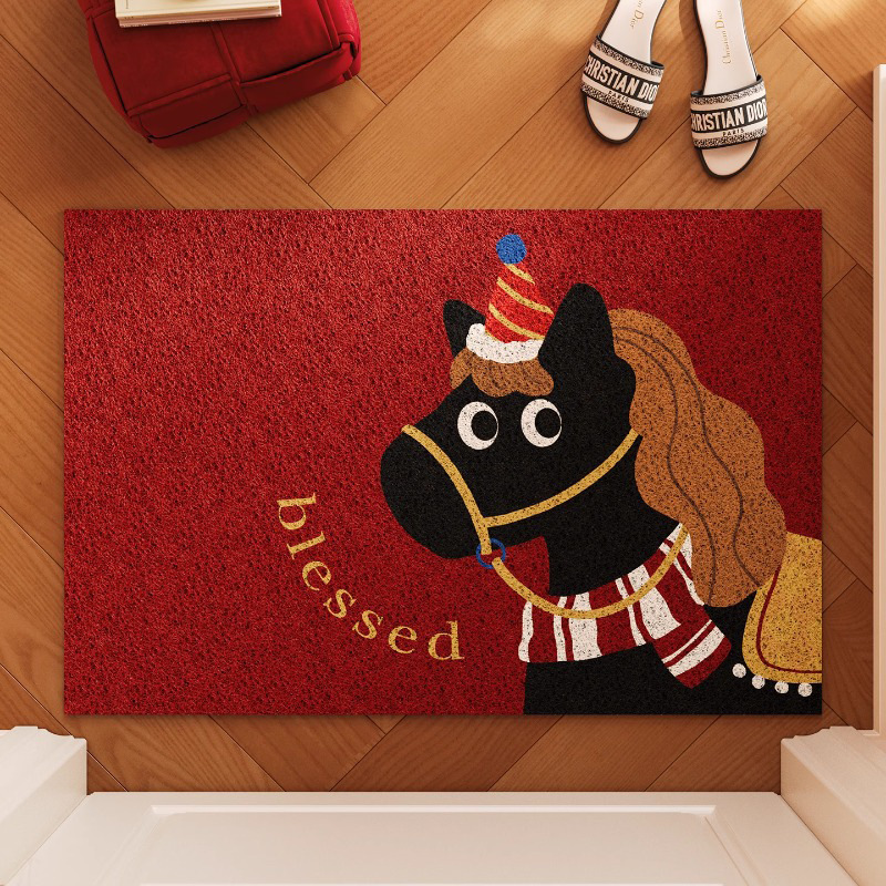 马年新款红色丝圈入户门地垫进门门口玄关专用门外蹭土耐磨脚垫子