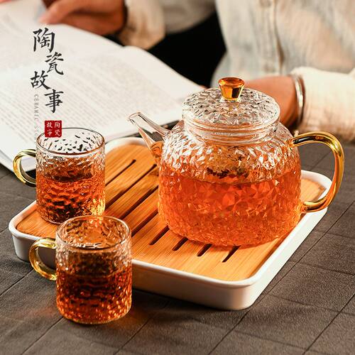 玻璃煮茶壶可明火茶壶耐高温加厚单壶家用小花茶壶茶水分离过滤泡