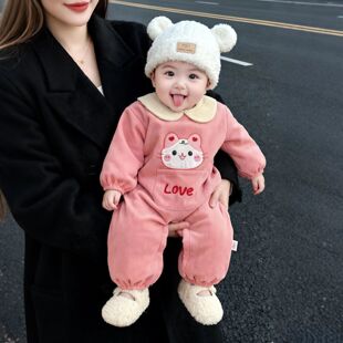 一体式连体爬爬服罩衣宝宝爬行服防水防脏秋冬可外穿男女童反穿衣