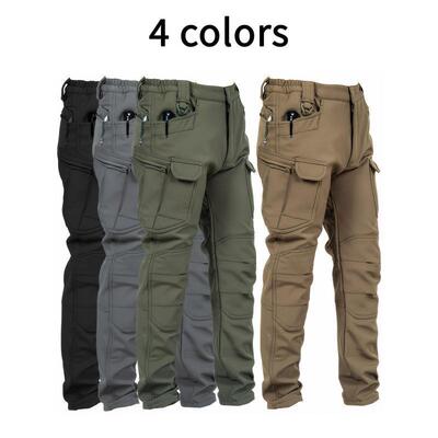 Men's Fleece Cargo Pants WaterProof Tactical Pants Loose