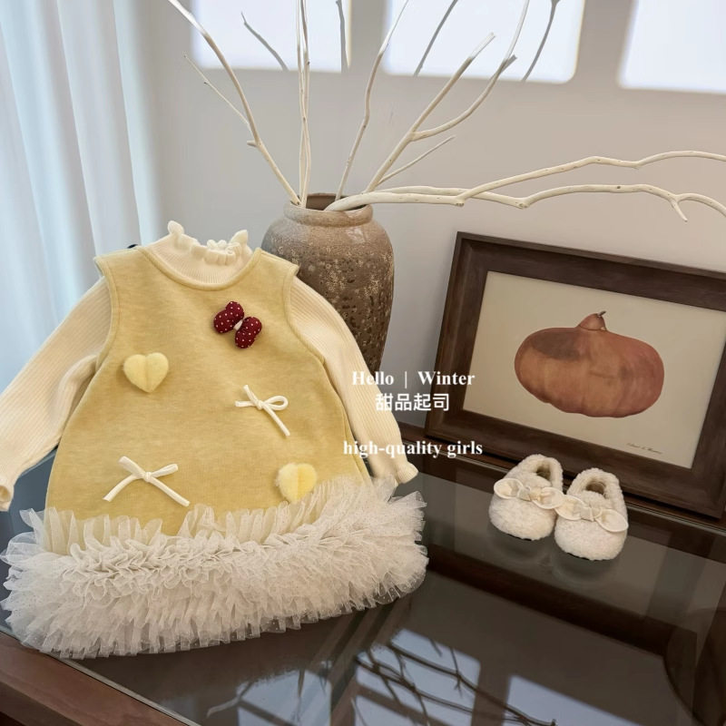 现货2025女童连衣裙秋冬蝴蝶结爱心背心裙+针织背心千金风拜年服,个性定制/设计服务/DIY,儿童套装加工定制,淘宝优惠券,粉丝福利购,淘宝优惠卷