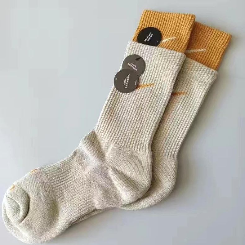 假两件中筒袜双层拼接纯棉毛巾底男女运动美袜搭配鲨鱼裤长筒袜子