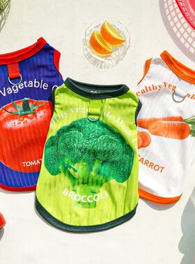 春夏宠物衣服猫咪狗狗可爱卡通印花透气薄款背心可牵引3D数码泰迪