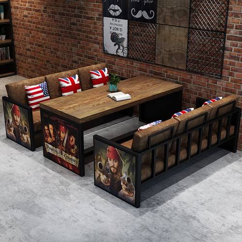 复古工业风酒吧沙发卡座主题餐厅烧烤火锅店铁艺定制清吧桌椅组合