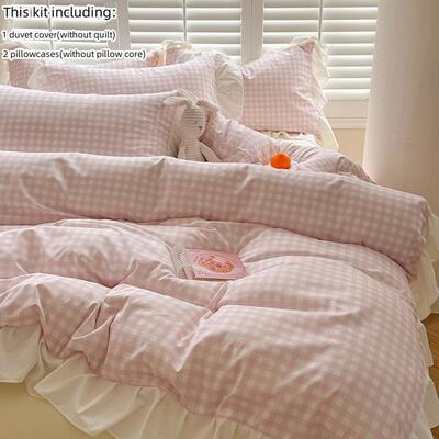 Pink Gingham Pattern Bedding Decorative Duvet Cover Sets 3