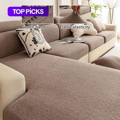 Thickened Plain Short Plush High Elastic Sofa Cover Anti