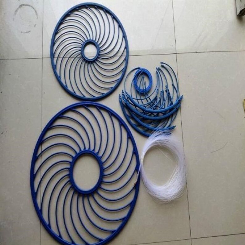 特卖美式大飞盘式网撒网拉丝线配件分线品易抛王白条网抛网捕鱼网