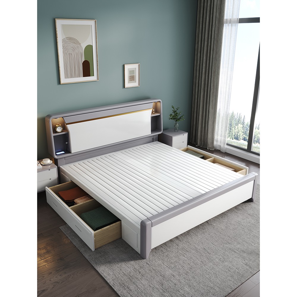 全友家居加宽实木床 双人床主卧2米x2米2大床200×220两米乘两米