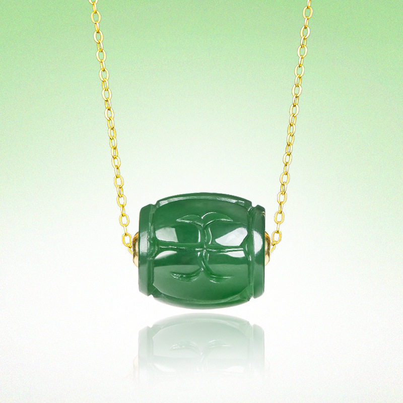 天然老料和田玉碧玉路路通吊坠正品18K金镶玉石男士项链女款挂件