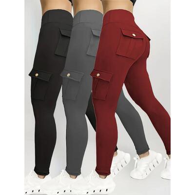 3pcs Women's High Waisted Yoga Tights with Pockets Stretchy