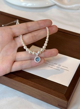 渐变施家珍珠S925银海蓝宝项链