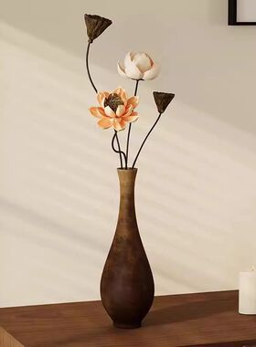 新中式花瓶摆件宋式美学禅意仿真插花客厅入户玄关绿植桌面装饰品