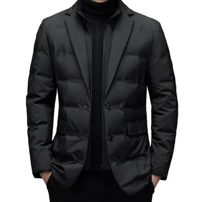 Men's Business Casual Down Jacket Suit Lapel Double Pockets