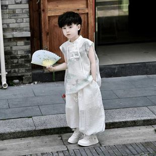 男童汉服夏装薄款儿童新中式无袖风唐装痞帅小童盘扣古风装潮