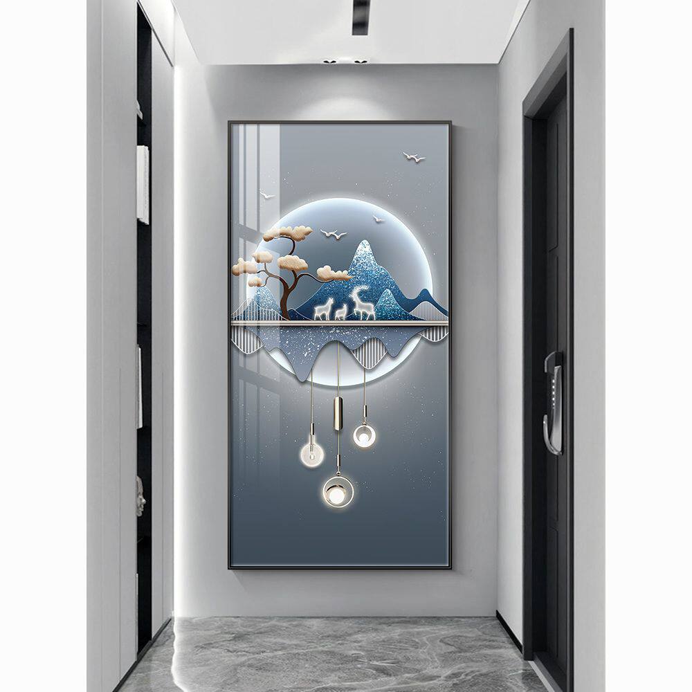 丽维家轻奢玄关装饰画大气新中式山水画走廊过道挂画入户背景壁画