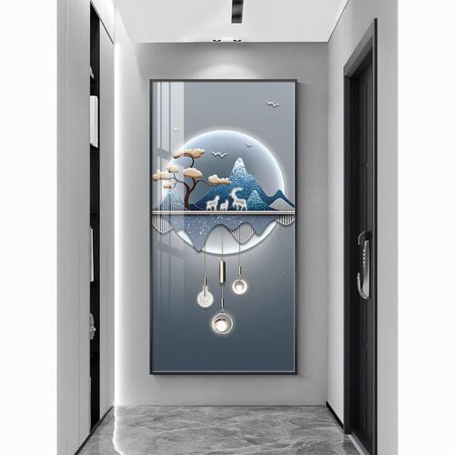 丽维家轻奢玄关装饰画大气新中式山水画走廊过道挂画入户背景壁画