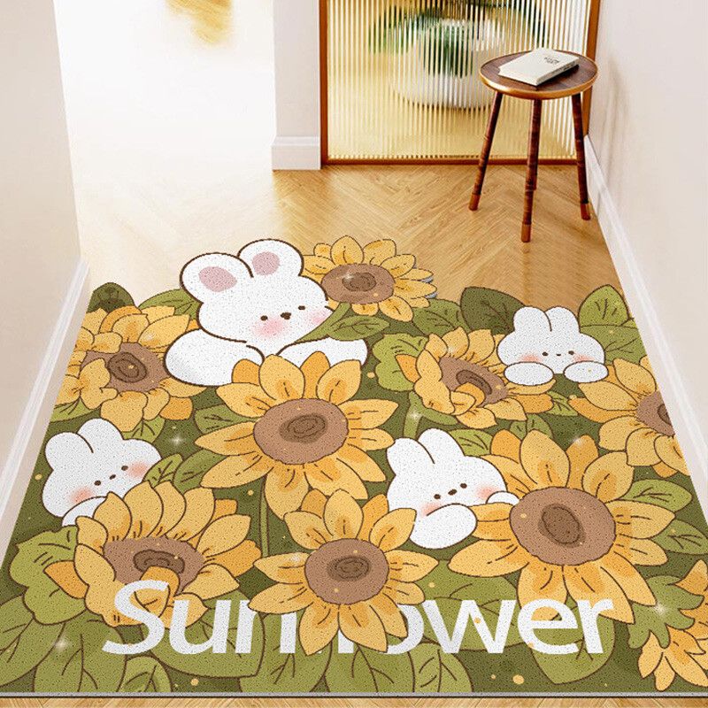 田园ins风小兔入户门地垫家用室外进门口刮泥脚垫丝圈地垫可裁剪