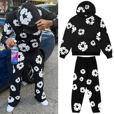 Denim Hoodie Tracksuit 2 Pieces Unisex Y2K Running Clothing