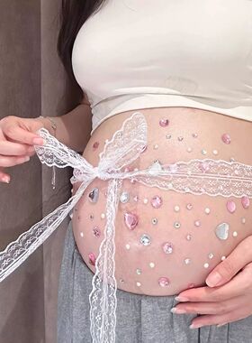 孕妇照拍照道具在家拍肚皮贴纸DIY立体彩色水晶钻石孕肚水钻贴画