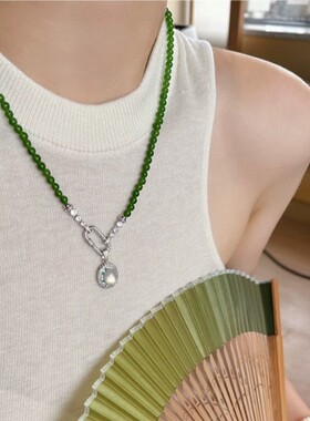 新中式碧玉项链万能扣玉髓串珠项链女高级感一款多戴配饰项链礼物