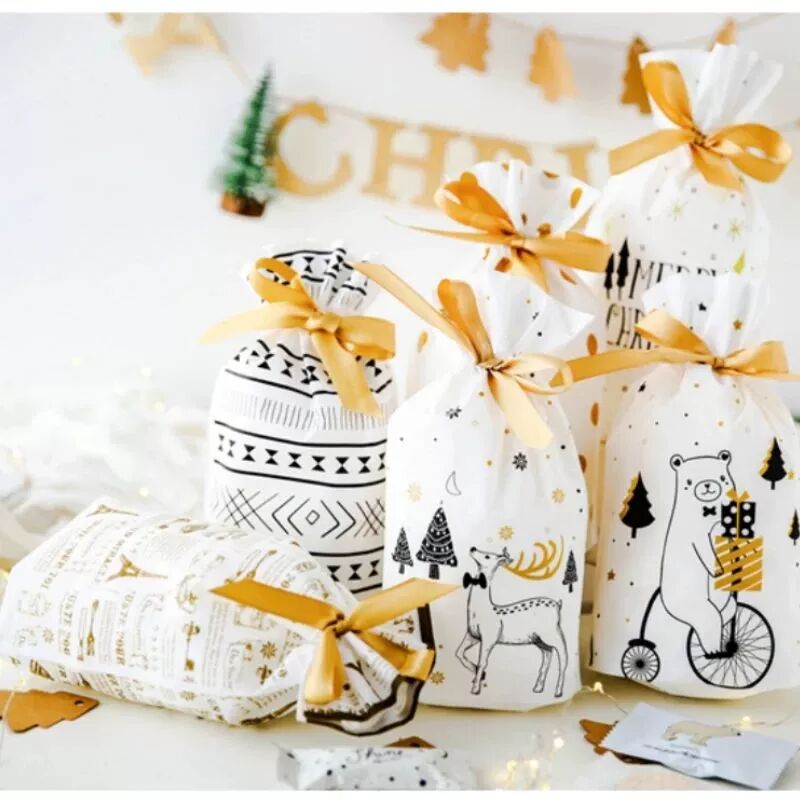 Christmas gift bag Candy  Ribbon drawstring packaging Creati
