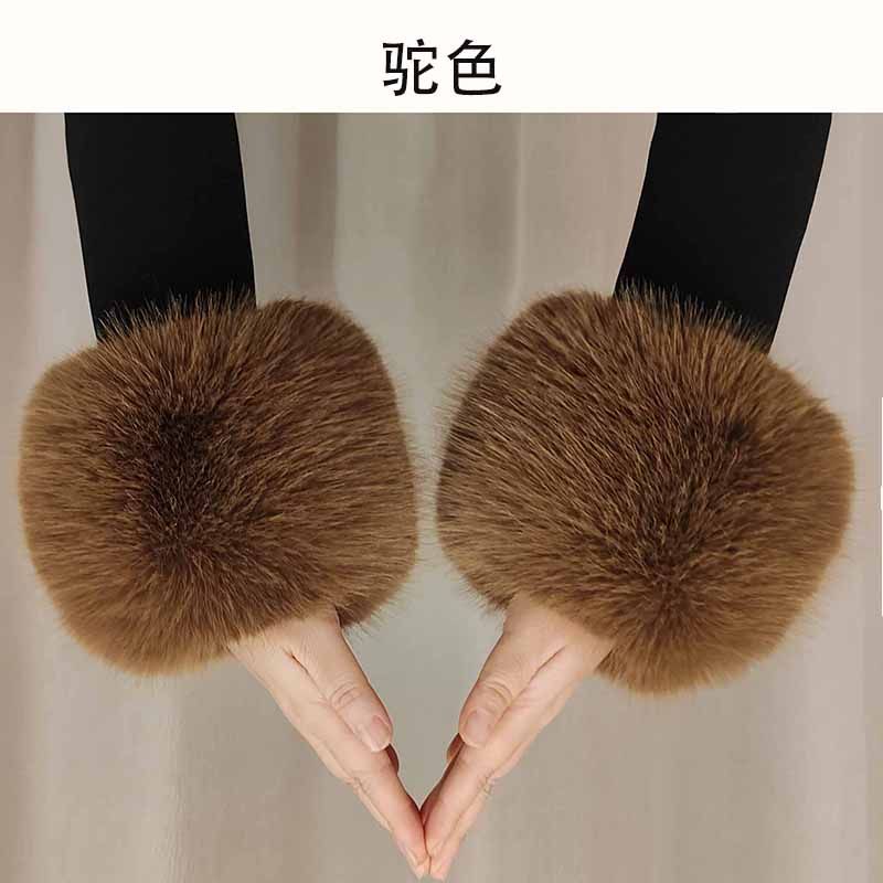 袖口毛圈秋冬新款毛毛袖套仿皮草保暖大衣袖口松紧扣眼可拆卸羽
